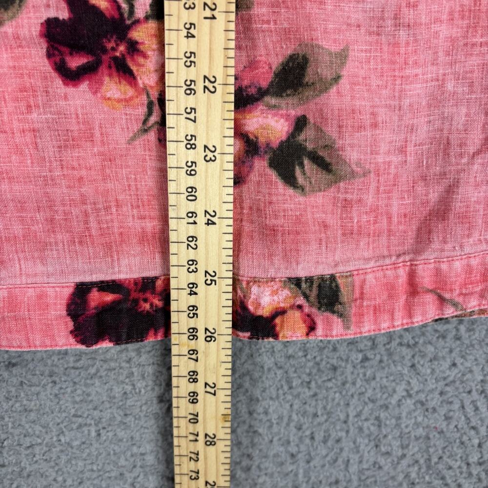 John Mark Linen Tunic Small Floral Lagenlook Cottage Roll Tab Pockets Natural - Picture 9 of 11